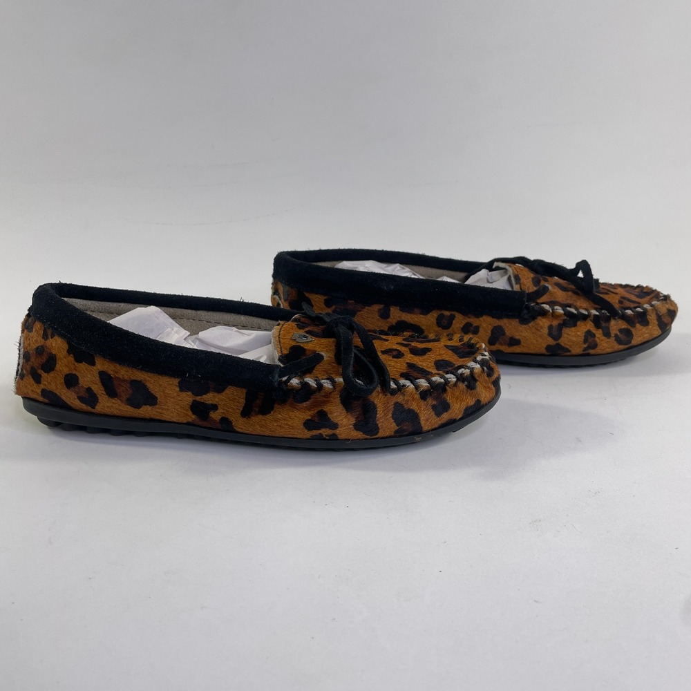 Minnetonka Leopard Calf Hair Moccasins Womens 7.5 Driver Flats 3870 Animal Print - Picture 3 of 7